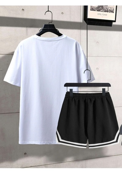 Altamira Erkek Beyaz Brooklyn 63 Baskılı Şort T-shirt Takım 001