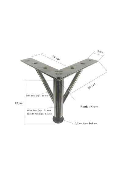 4 Adet Firkete Ayak Metal 12 Cm Krom Mobilya Koltuk Ayağı
