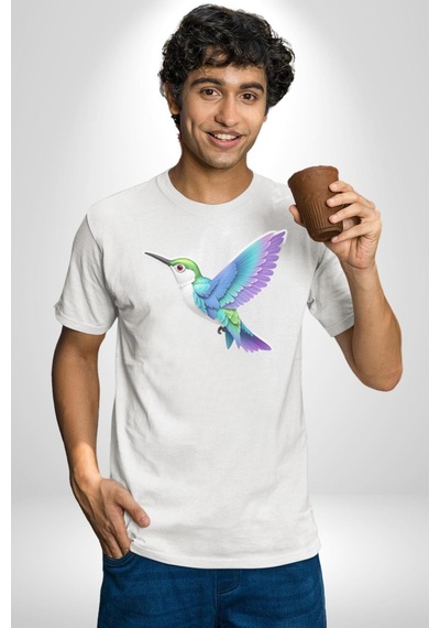 Sinek Kuşu Renkli Unisex Unisex Beyaz Organik Baskılı T-shirt Penye Yüksek Kalite Beyaz