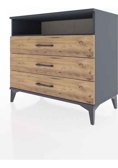 Hyperion Şifonyer Tek Raflı 3 Çekmeceli 88x44x80 Antrasit-çam Antrasit