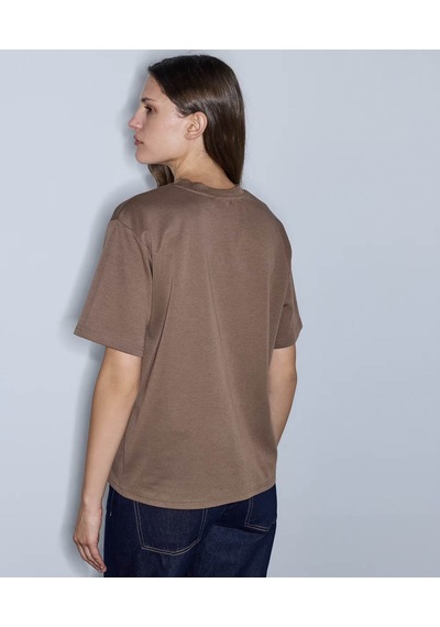 İpekyol Kontrast Cepli Aplikeli Kahverengi Kadın T-shirt Iw6260070176