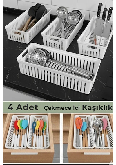 4'lü Modüler Kaşıklık Seti - Mutfak Düzenleyici Çekmece İçi Organizer Bıçaklık Kepçelik Plastik Beya Diğer