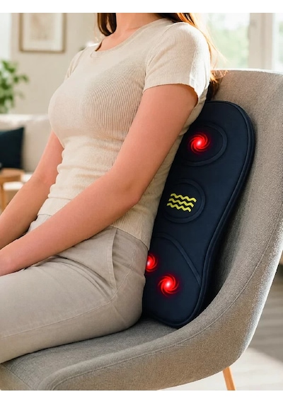 Ergonomik Isıtmalı Bel Masaj Minderi Sırt Destek Minderi Siyah