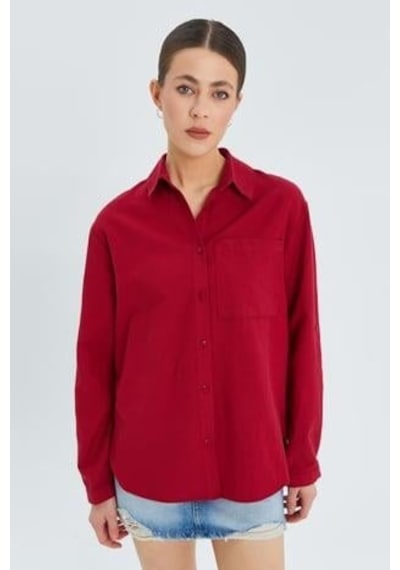 Mixray 9942 Kadın Oxford Uzun Kol Basic Gömlek Bordo