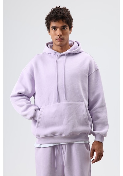 Vamos Basic Oversize Yıkamalı Hoodie Lila
