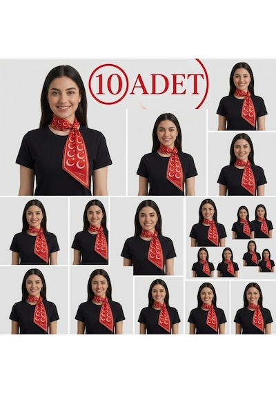 Mavi Masal 10 Adet Ay Yıldızlı Türk Bayraklı Fular Seti -kırmızı Beyaz Tören Ve Okul Gösteri Fuları Toplu Alım Kadın / Çocuk Boyun Fuları