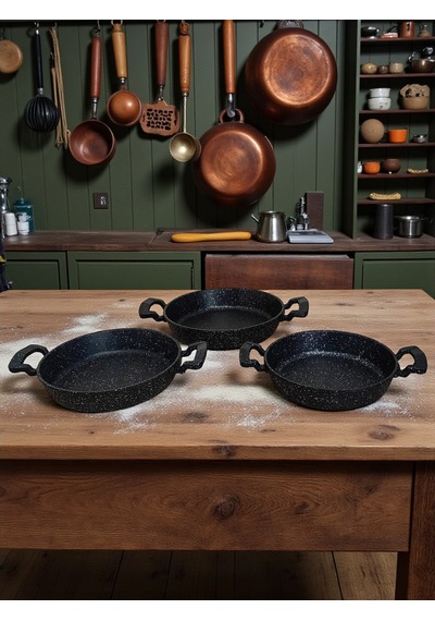 Mybru Döküm Omlet Tava 3'lü Set 18-20-22 Cm Siyah