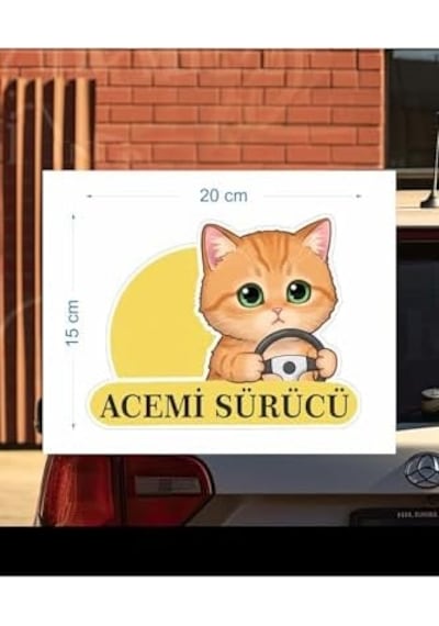Parti Tasarla Acemi Sürücü Sevimli Kedi Araba Etiketi & Sticker Çok Renkli "