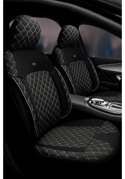 Audi A-5 Quattro 2015 - 2019 - Monaco Eviza Kumaş Deri Detaylı Oto Koltuk Kılıfı - Siyah Beyaz Siyah Beyaz