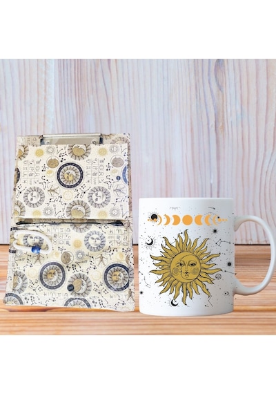 Astroloji Temalı Sekreterlik Defter, Kalemlik Ve Kupa Bardak - 3'lü Ofis Kırtasiye Seti