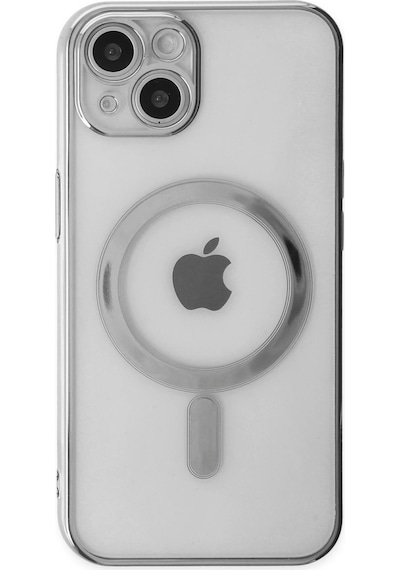 Cosmotex Newface Apple, Uyumlu iPhone 14 Plus Kılıf Magneticsafe Lazer Silikon - Gümüş
