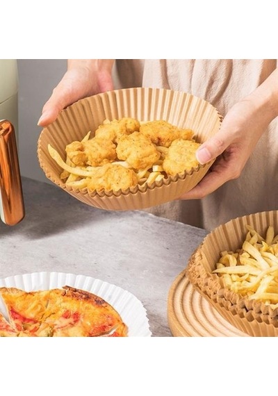 50 Adet 20 Cm Air Fryer Pişirme Kağıdı Tek Kullanımlık Yağ Geçirmez Yuvarlak Tabak Model Pvc