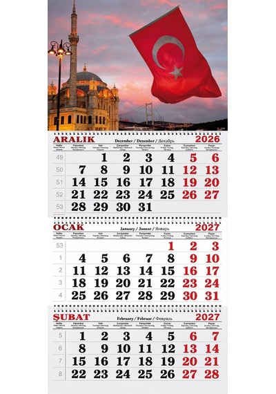 2027 Yılı Gemici Takvimi-ortaköy Büyük Mecidiye Camii Ve Türk Bayrağı