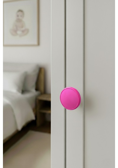 Pembe Çocuk Odası Mobilya Kulbu - 55 MM - Abs Plastik Tekli Düğme Dolap ve Çekmece Kulpu Pembe