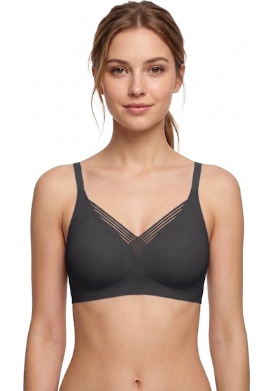 Cottonill Seamless Bra - Lucent Siyah Lazer Kesim Balensiz Ön Çapraz Şerit Detaylı Kadın Sütyen