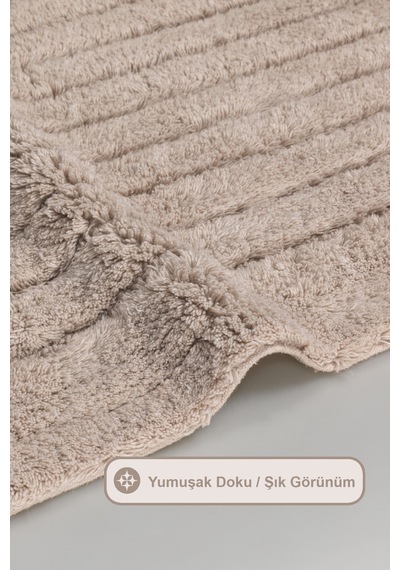 Elart Luin Banyo Halısı Paspas Takımı Pamuklu 2 Adet 60x100 Cm Bej Bej