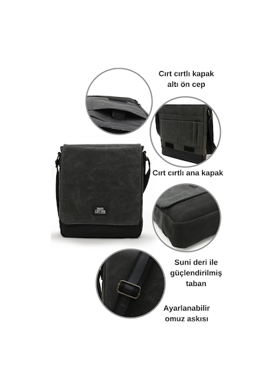Dark Cotton 7112 Western Kahverengi Suya Dayanıklı Mumlu Kanvas Postacı Omuz Laptop Okul Çantası Siyah