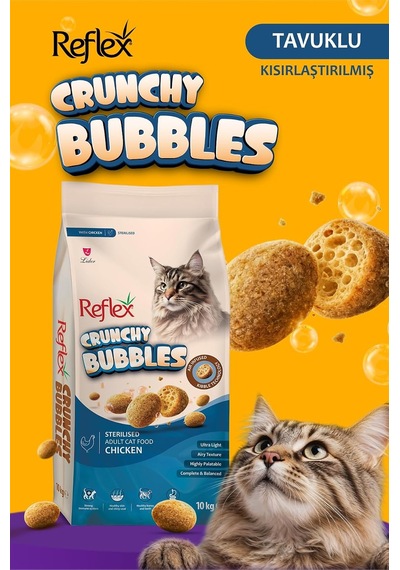 Reflex Crunchy Bubbles Kısırlaştırılmış Tavuklu Yetişkin Kedi Maması 10 Kg