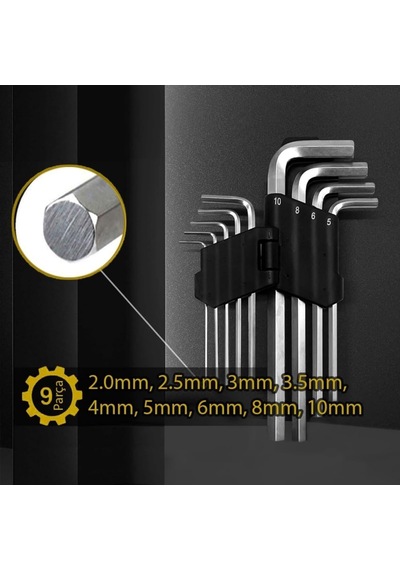 9 Parça Alyan Anahtar Seti Çelik Malzeme, Ergonomik Tutucu, Uzun Ömürlü Ve Çok Amaçlı Kullanım İçin
