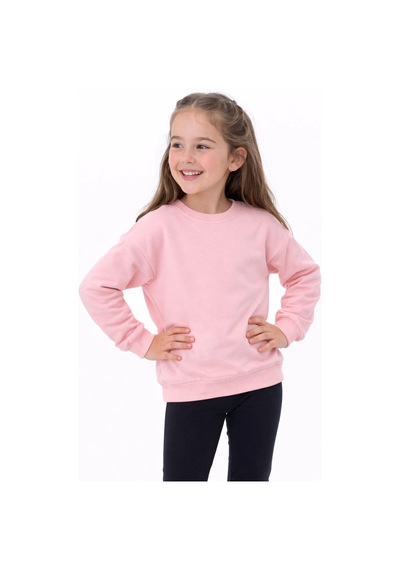 Zuzunga Kız Çocuk Basic Düz Pudra Renk Fırçalı Pamuk Sweatshirt