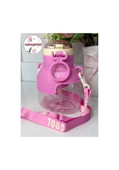 Ayıcık Su Matarası Ayıcıklı Suluk Figürlü Su Şişesi Ayıcık Matara Askılı Pipetli Matara 750ml Pembe