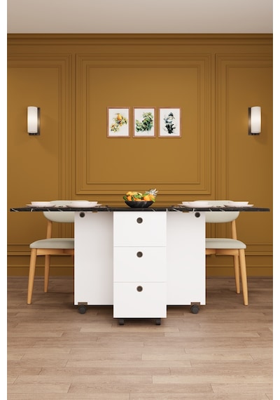 Asra Trend Katlanır Mutfak Yemek Çalışma Masası KM-30 %100 MDF Akıllı Masa Royal Mermer