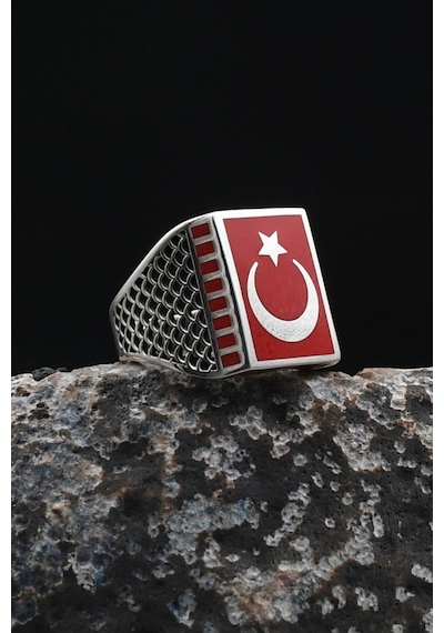 Doğal Akik Taşlı Tesbih Ve 925 Ayar Gümüş Yüzük Ay Yıldızlı Ayyıldızlı Mineli 901976 Gümüş