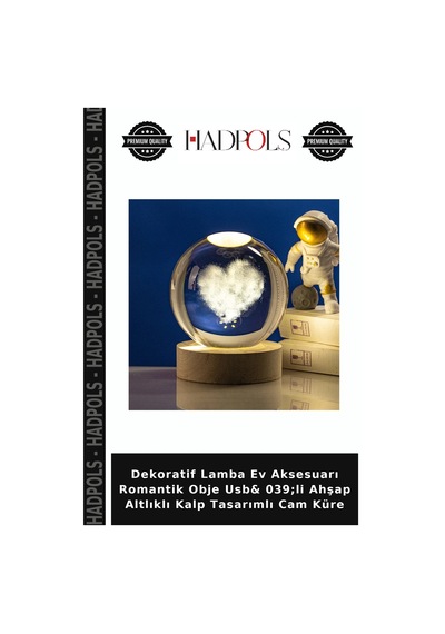 Dekoratif Lamba Ev Aksesuarı Romantik Obje Usb& 039 Li Ahşap Altlıklı Kalp Tasarımlı Cam Küre Ahşap - Şeffaf