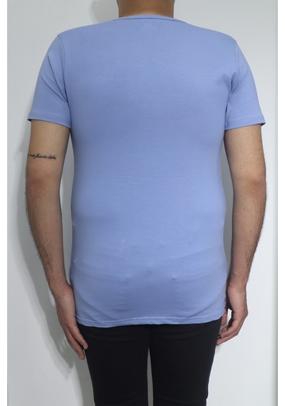 Santa Dmctekstil Erkek Düz Spor Kesim Dar Kalıp V-yaka T-shirt Mavi