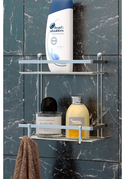 Geseus Iki Katlı Kancalı Banyo Rafı Es067-Krom Çok Renkli
