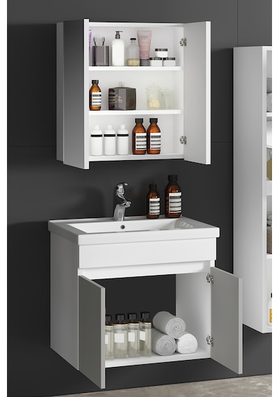 Çiğdem 65 Cm Beyaz-inox Balon Mdf Seramik Lavabolu Asma Banyo Dolabı Takımı Çiğdem 65 Cm Beyaz-inox Balon Mdf Seramik Lavabolu Asma Banyo Dolabı Takımı