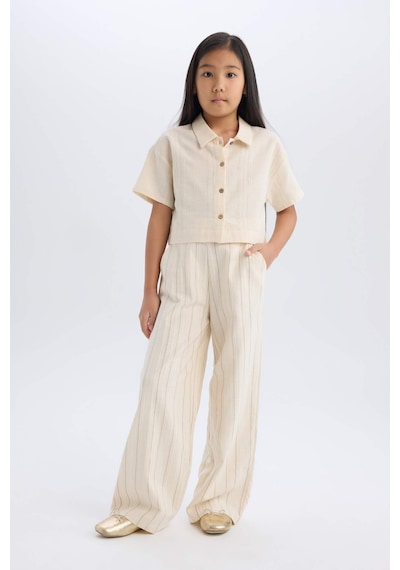 DeFacto Kız Çocuk Cropped Fit Keten Kısa Kollu Gömlek D9142A825SMBG734