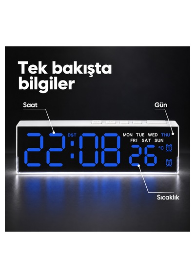 Akıllı Led Dijital Masa Saati Lacivert Renk
