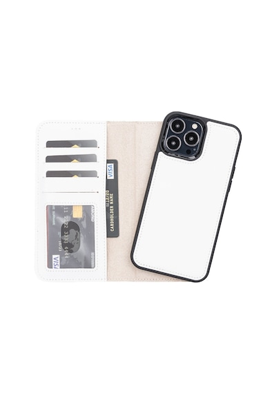 Apple İphone 13 Pro Max Uyumlu Deri Cüzdanlı Kılıf F3 Beyaz Diğer