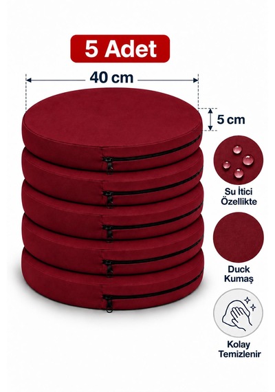 Kreş Minderi Anaokulu Aktivite Minderi, Bahçe, Dekor, Sandalye Minderi 40x40x 5 Cm Yuvarlak Minder 5adet Bordo