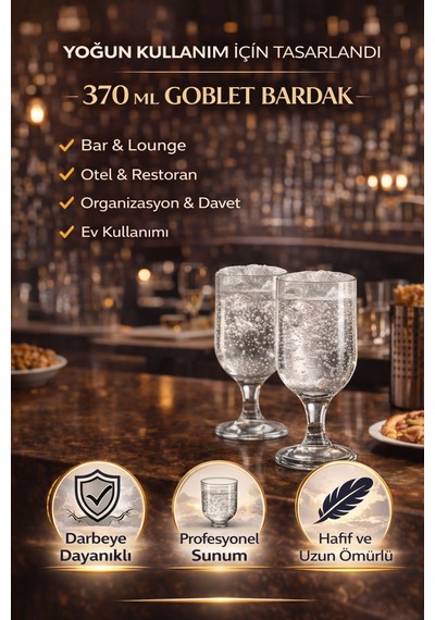 Kırılmaz Polikarbon Goblet Bardak 6 Adet 370 Ml Cam Görünümlü Bira & Kokteyl Kadehi Şeffaf