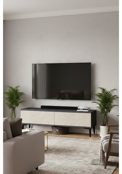 Tsa1299at Aplos Tv Stand, Tv Sehpası Antrasit-traverten 120cm