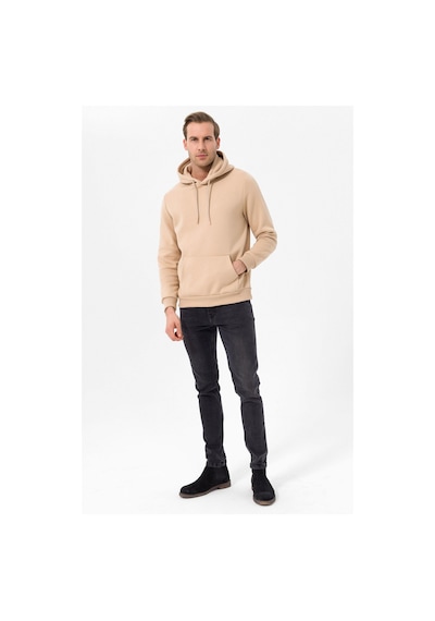 Süvari Oversize Geniş Kesim Pamuklu Yumuşak Dokulu Içi Polarlı Basic Kapüşonlu Sweatshirt Krem
