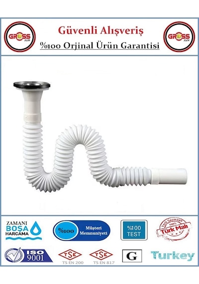 Lavabo Gider Sifonu Körüklü - Uzun Beyaz