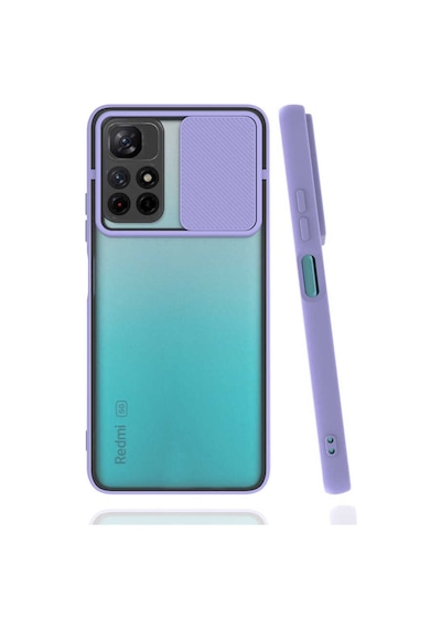 Kilifone - Xiaomi Uyumlu Poco M4 Pro 5g - Kılıf Slayt Sürgülü Arkası Buzlu Lensi Kapak - Lila