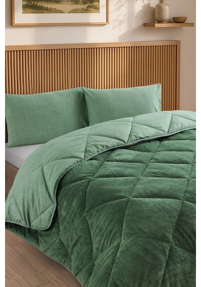 Premium Çift Taraflı Wellsoft Yorgan Seti Battal Boy 215x235 Cm 2 Adet Yastık Kılıflı Adaçayı