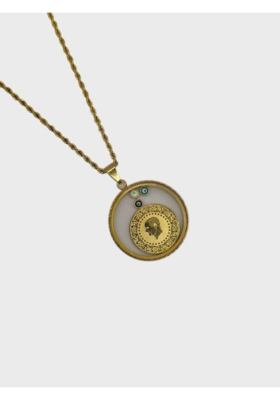 Arnes Jewelry Çelik Yarım Altın Takılabilir Nazar Boncuklu Kolye Ar608nes Gold