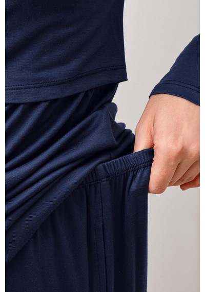 Artış Collection Uzun Kollu Esnek Likralı Viskoz Hamile Pijama Takım 20212 Lacivert