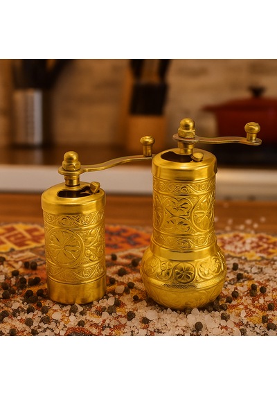 Motifli Baharat Değirmeni Sarı Renk 2 Li Set Top Küpe Hediyeli