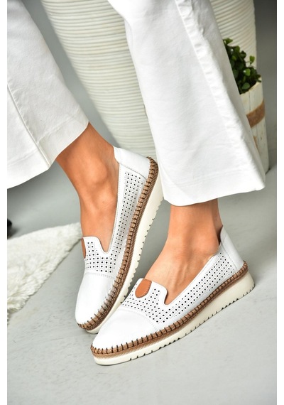 Fox Shoes P555500103 Beyaz Hakiki Deri Kadın Ayakkabı 001