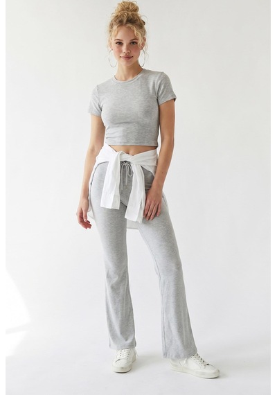 Mixray 2120 Kadın Crop T-shirt Ve Palazzo Pantolon Takım Gri