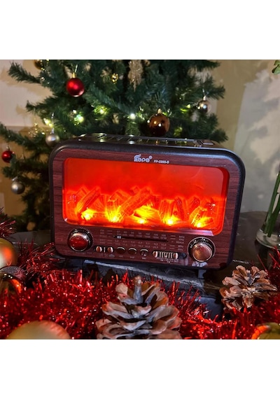Fepe Fp-2393-s Şömine Detaylı Bluetooth Destekli Solar Güneş Enerjili Nostaljik Radyo