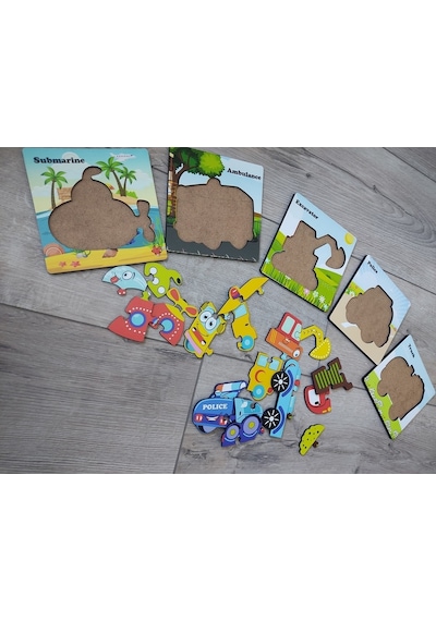 Mini 5'li Araçlar Ahşap Puzzle Seti