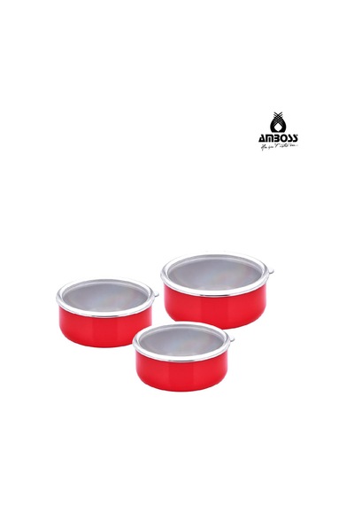 6 Parça Crispella 14-16-18 Cm Emaye Saklama Kabı Seti Kırmızı Kırmızı
