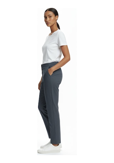 Ekol Minimalist Kadın Pantolon - Yüksek Bel Slim Fit Midi Lacivert